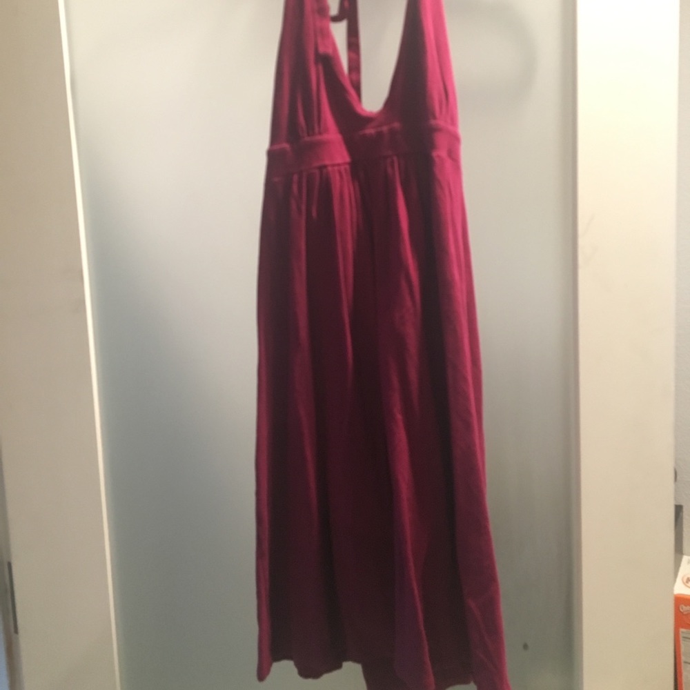 Burgundy cotton tie neck summer dress